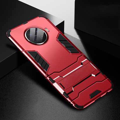 Funda Bumper Silicona y Plastico Mate Carcasa con Soporte R01 para Oppo Ace2 Rojo