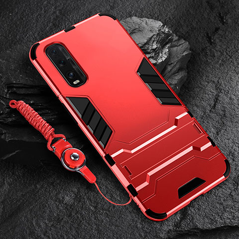 Funda Bumper Silicona y Plastico Mate Carcasa con Soporte R01 para Oppo Find X2 Rojo