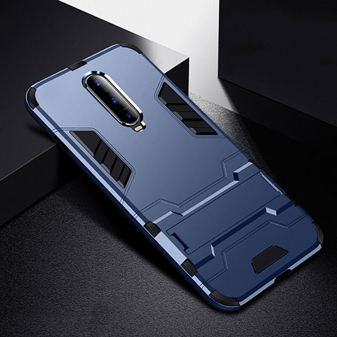 Funda Bumper Silicona y Plastico Mate Carcasa con Soporte R01 para Oppo RX17 Pro Azul