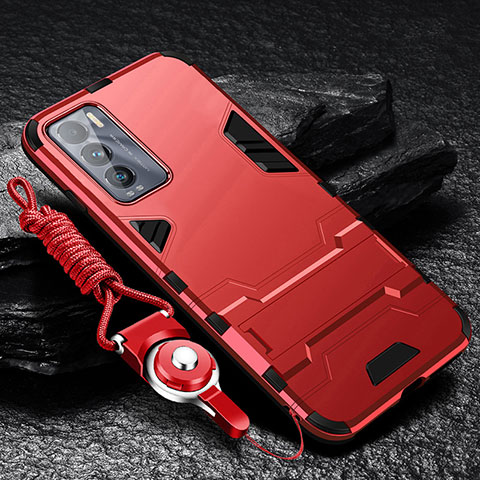 Funda Bumper Silicona y Plastico Mate Carcasa con Soporte R01 para Realme GT Master Explorer 5G Rojo