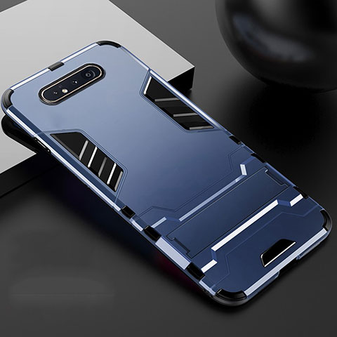 Funda Bumper Silicona y Plastico Mate Carcasa con Soporte R01 para Samsung Galaxy A90 4G Azul