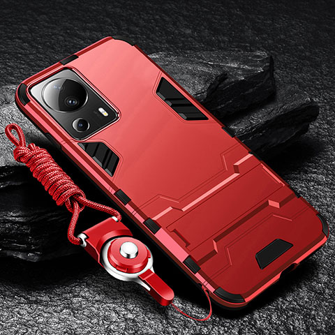 Funda Bumper Silicona y Plastico Mate Carcasa con Soporte R01 para Xiaomi Civi 2 5G Rojo