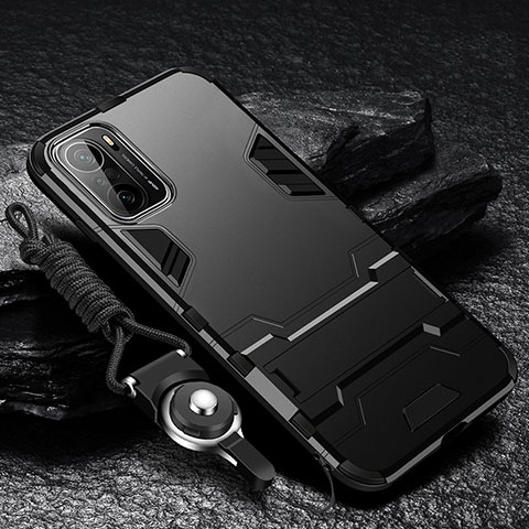 Funda Bumper Silicona y Plastico Mate Carcasa con Soporte R01 para Xiaomi Mi 11X 5G Negro