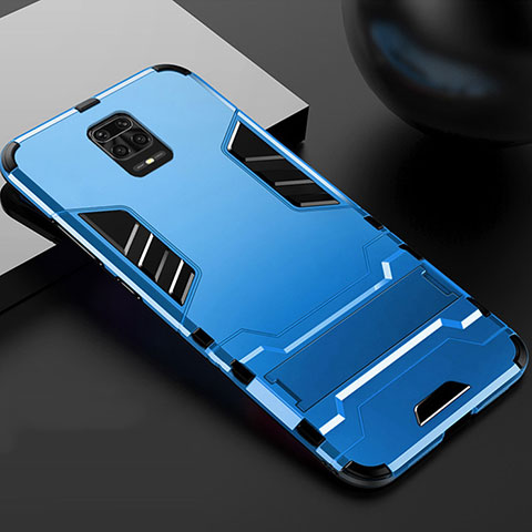 Funda Bumper Silicona y Plastico Mate Carcasa con Soporte R01 para Xiaomi Poco M2 Pro Azul Cielo