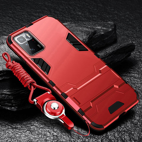 Funda Bumper Silicona y Plastico Mate Carcasa con Soporte R01 para Xiaomi Poco X3 GT 5G Rojo