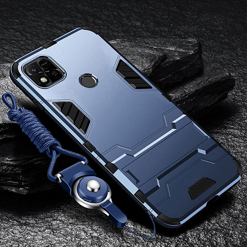 Funda Bumper Silicona y Plastico Mate Carcasa con Soporte R01 para Xiaomi Redmi 9C Azul