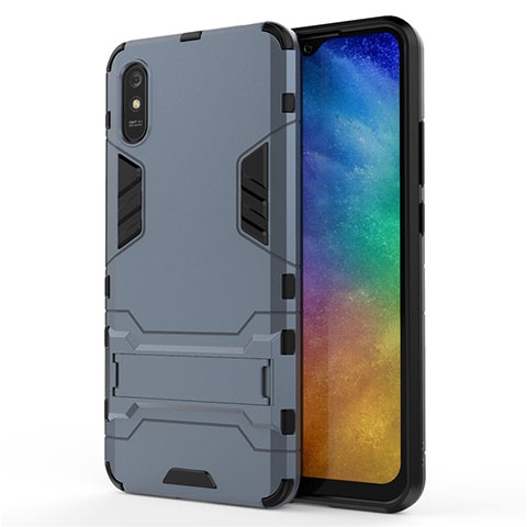 Funda Bumper Silicona y Plastico Mate Carcasa con Soporte R01 para Xiaomi Redmi 9i Azul