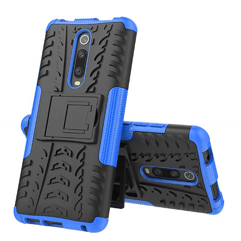 Funda Bumper Silicona y Plastico Mate Carcasa con Soporte R01 para Xiaomi Redmi K20 Azul