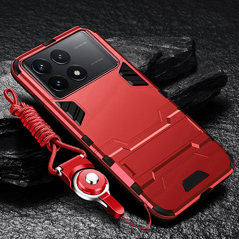 Funda Bumper Silicona y Plastico Mate Carcasa con Soporte R01 para Xiaomi Redmi K70 Pro 5G Rojo