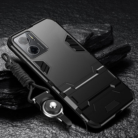 Funda Bumper Silicona y Plastico Mate Carcasa con Soporte R01 para Xiaomi Redmi Note 11E 5G Negro
