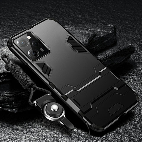 Funda Bumper Silicona y Plastico Mate Carcasa con Soporte R01 para Xiaomi Redmi Note 12 Pro Speed 5G Negro