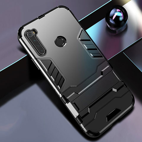 Funda Bumper Silicona y Plastico Mate Carcasa con Soporte R01 para Xiaomi Redmi Note 8T Negro