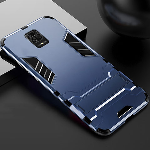 Funda Bumper Silicona y Plastico Mate Carcasa con Soporte R01 para Xiaomi Redmi Note 9 Pro Azul