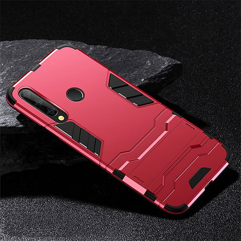 Funda Bumper Silicona y Plastico Mate Carcasa con Soporte R02 para Huawei Honor 10i Rojo