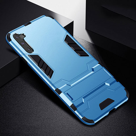 Funda Bumper Silicona y Plastico Mate Carcasa con Soporte R02 para Samsung Galaxy Note 10 5G Azul Cielo