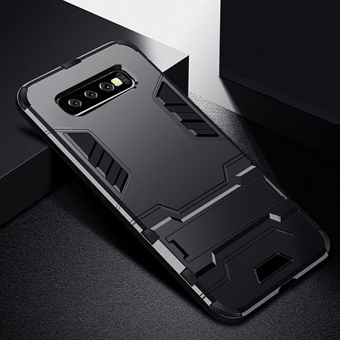 Funda Bumper Silicona y Plastico Mate Carcasa con Soporte R02 para Samsung Galaxy S10 5G Negro