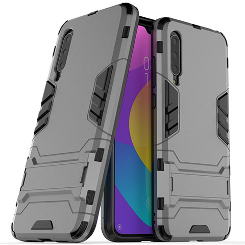 Funda Bumper Silicona y Plastico Mate Carcasa con Soporte R02 para Xiaomi Mi A3 Gris