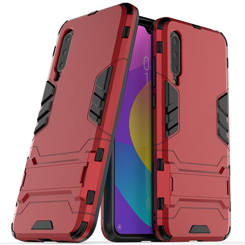 Funda Bumper Silicona y Plastico Mate Carcasa con Soporte R02 para Xiaomi Mi A3 Rojo