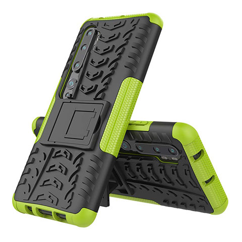 Funda Bumper Silicona y Plastico Mate Carcasa con Soporte R02 para Xiaomi Mi Note 10 Verde