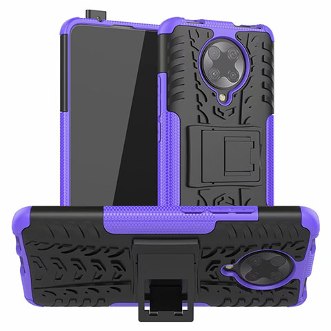 Funda Bumper Silicona y Plastico Mate Carcasa con Soporte R02 para Xiaomi Poco F2 Pro Morado