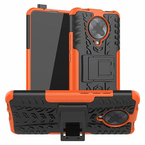 Funda Bumper Silicona y Plastico Mate Carcasa con Soporte R02 para Xiaomi Poco F2 Pro Naranja