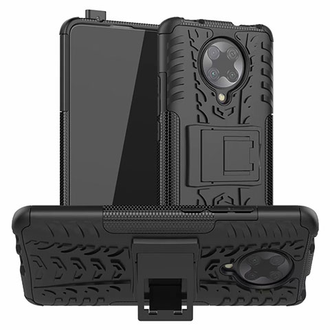 Funda Bumper Silicona y Plastico Mate Carcasa con Soporte R02 para Xiaomi Poco F2 Pro Negro