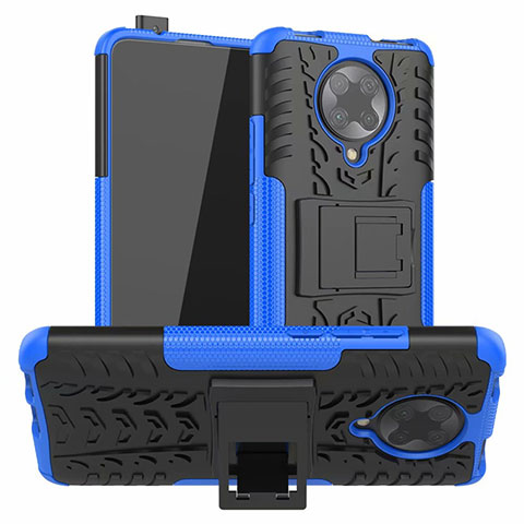 Funda Bumper Silicona y Plastico Mate Carcasa con Soporte R02 para Xiaomi Redmi K30 Pro Zoom Azul