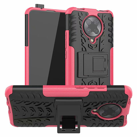 Funda Bumper Silicona y Plastico Mate Carcasa con Soporte R02 para Xiaomi Redmi K30 Pro Zoom Rosa