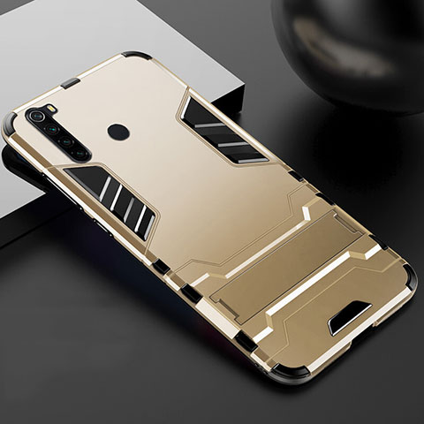 Funda Bumper Silicona y Plastico Mate Carcasa con Soporte R02 para Xiaomi Redmi Note 8 Oro