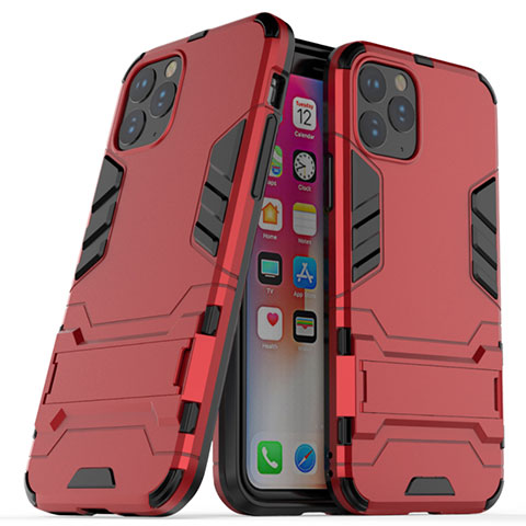 Funda Bumper Silicona y Plastico Mate Carcasa con Soporte R03 para Apple iPhone 11 Pro Max Rojo