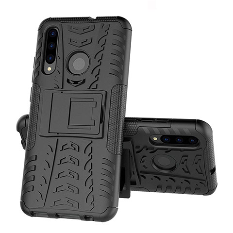 Funda Bumper Silicona y Plastico Mate Carcasa con Soporte R03 para Huawei Honor 10i Negro