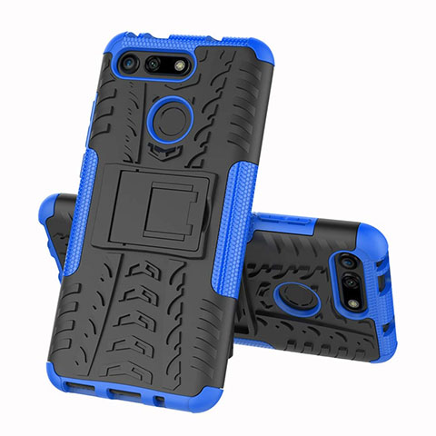 Funda Bumper Silicona y Plastico Mate Carcasa con Soporte R03 para Huawei Honor V20 Azul