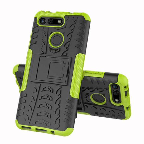 Funda Bumper Silicona y Plastico Mate Carcasa con Soporte R03 para Huawei Honor V20 Verde