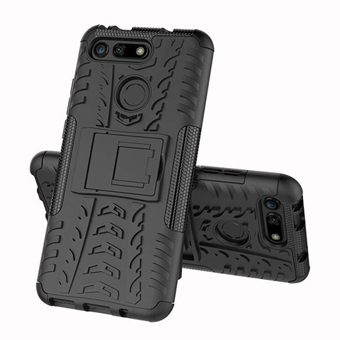 Funda Bumper Silicona y Plastico Mate Carcasa con Soporte R03 para Huawei Honor View 20 Negro