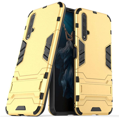 Funda Bumper Silicona y Plastico Mate Carcasa con Soporte R03 para Huawei Nova 5T Oro