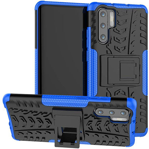 Funda Bumper Silicona y Plastico Mate Carcasa con Soporte R03 para Huawei P30 Pro New Edition Azul