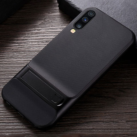 Funda Bumper Silicona y Plastico Mate Carcasa con Soporte R03 para Samsung Galaxy A90 5G Negro