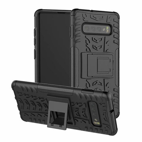 Funda Bumper Silicona y Plastico Mate Carcasa con Soporte R03 para Samsung Galaxy S10 5G Negro