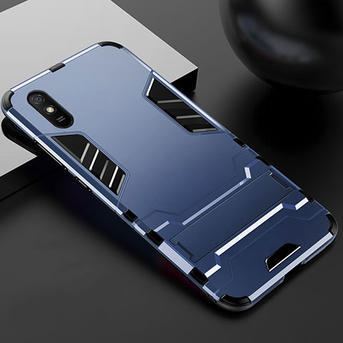 Funda Bumper Silicona y Plastico Mate Carcasa con Soporte R03 para Xiaomi Redmi 9A Azul