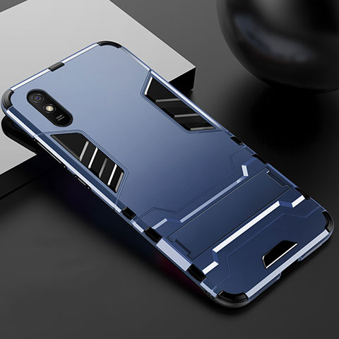 Funda Bumper Silicona y Plastico Mate Carcasa con Soporte R03 para Xiaomi Redmi 9AT Azul