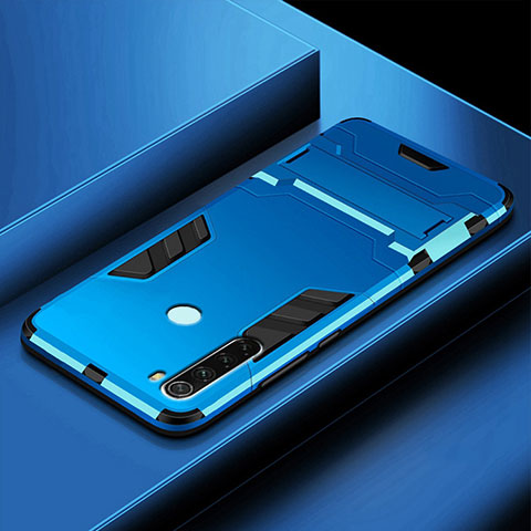 Funda Bumper Silicona y Plastico Mate Carcasa con Soporte R03 para Xiaomi Redmi Note 8T Azul Cielo