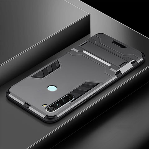 Funda Bumper Silicona y Plastico Mate Carcasa con Soporte R03 para Xiaomi Redmi Note 8T Gris