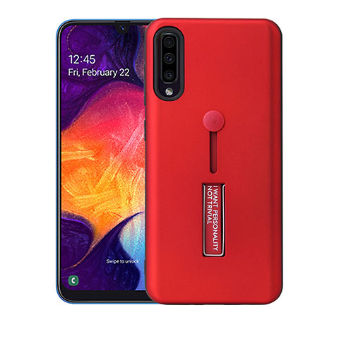 Funda Bumper Silicona y Plastico Mate Carcasa con Soporte R04 para Samsung Galaxy A70 Rojo