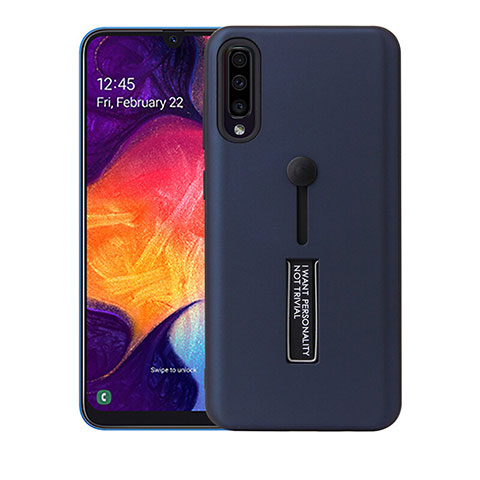 Funda Bumper Silicona y Plastico Mate Carcasa con Soporte R04 para Samsung Galaxy A70S Azul