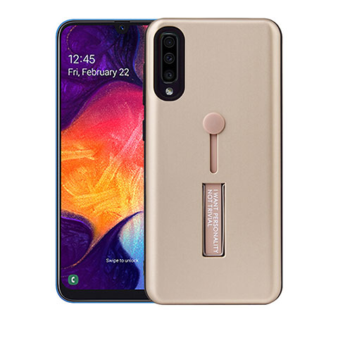 Funda Bumper Silicona y Plastico Mate Carcasa con Soporte R04 para Samsung Galaxy A70S Oro