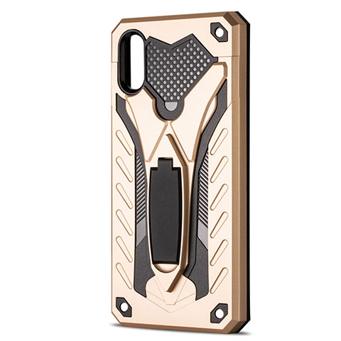 Funda Bumper Silicona y Plastico Mate Carcasa con Soporte R04 para Xiaomi Redmi 9A Oro