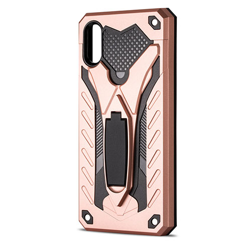 Funda Bumper Silicona y Plastico Mate Carcasa con Soporte R04 para Xiaomi Redmi 9A Oro Rosa