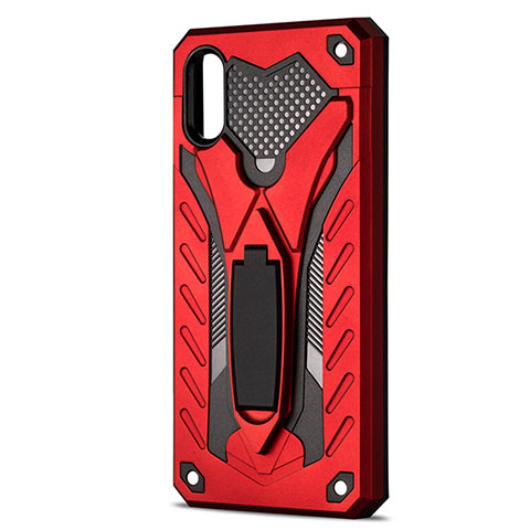 Funda Bumper Silicona y Plastico Mate Carcasa con Soporte R04 para Xiaomi Redmi 9A Rojo