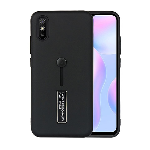 Funda Bumper Silicona y Plastico Mate Carcasa con Soporte R05 para Xiaomi Redmi 9A Negro