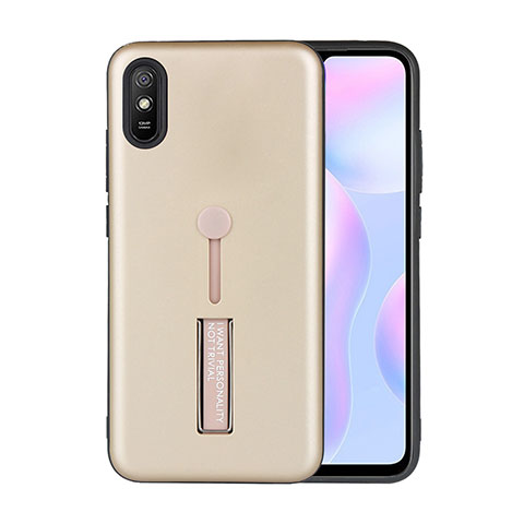 Funda Bumper Silicona y Plastico Mate Carcasa con Soporte R05 para Xiaomi Redmi 9A Oro